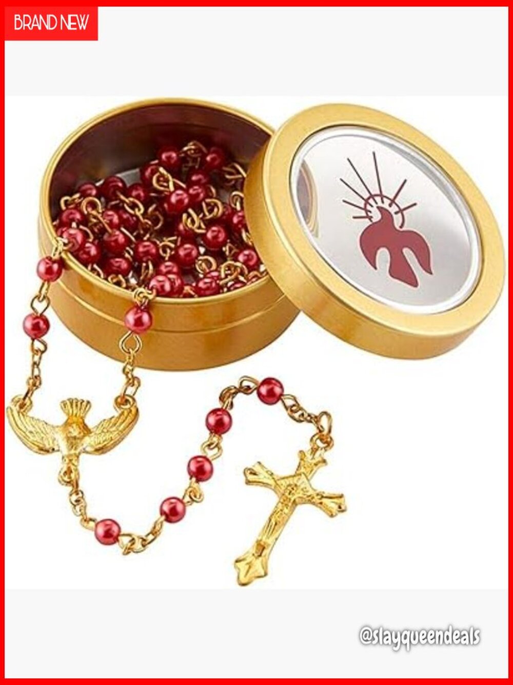 Confirmation Rosary Beads with Case, Glass Beaded Prayer Necklace, 16.5 Inches,